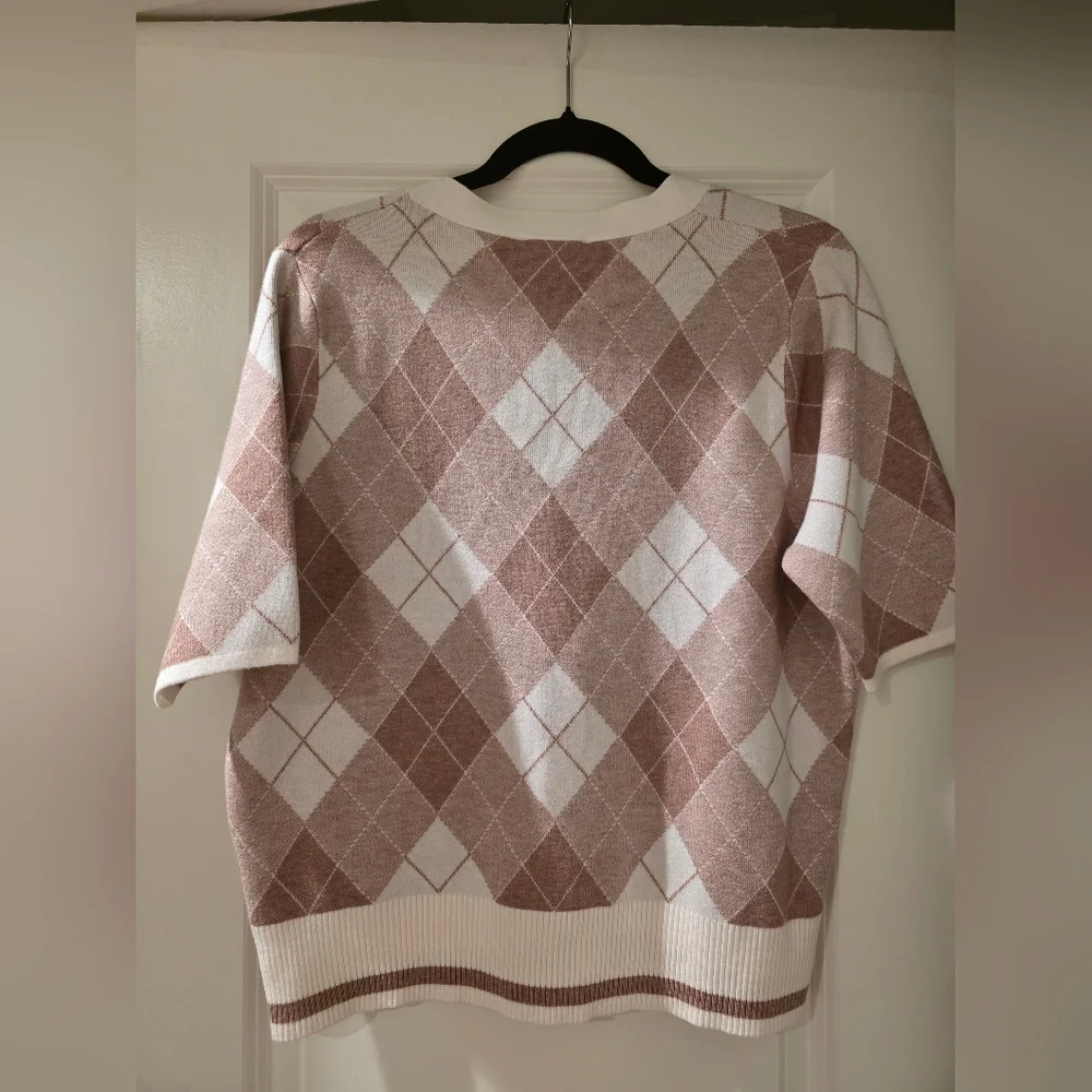 Women's Sioni Heather Salmon/Eggshell Argyle Sweater - Picture 2 of 5